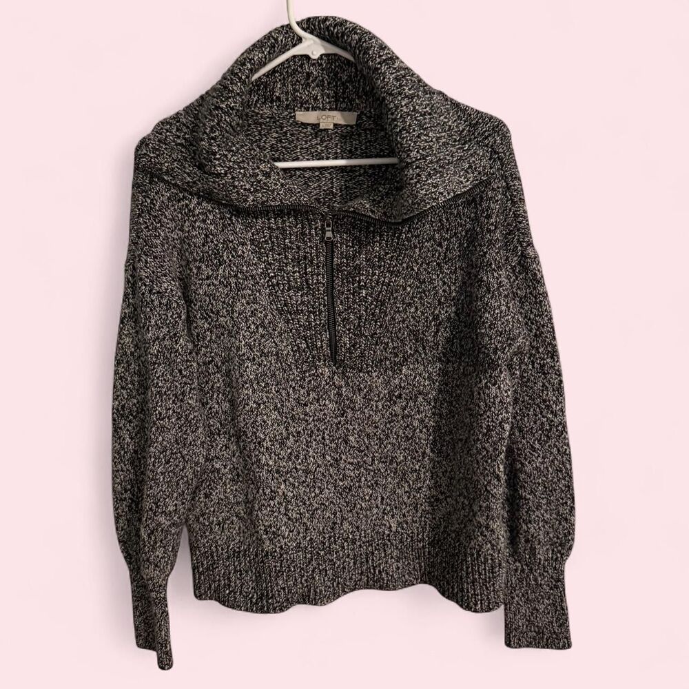LOFT sweater women S black cozy quarter zip knit pullover casual chic
